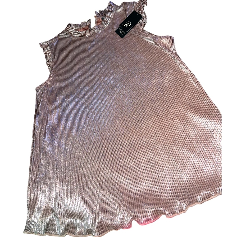 Adrianna Papell Rose Metallic pleated woven cap sleeve TOP  Large (Worn once) - Picture 2 of 6